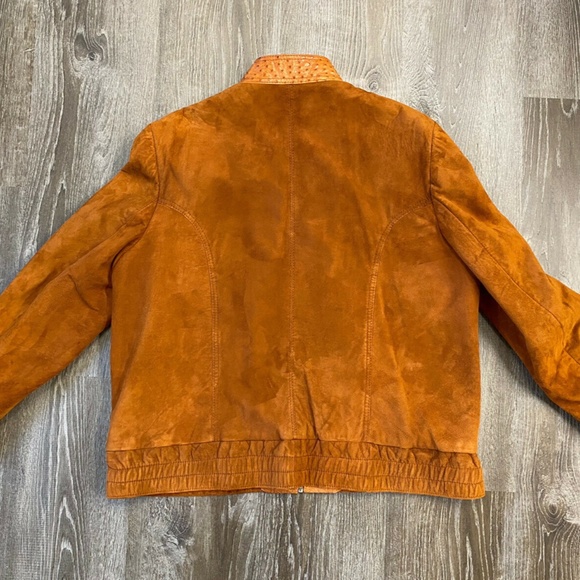 Mens XXL 46 Full Quill Ostrich Trim Leather Jacket France Buttercup Soft Suede - Picture 9 of 14